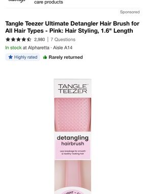 Tangle Teezer Pink Detangling Hairbrush for Women - Gentle Styling